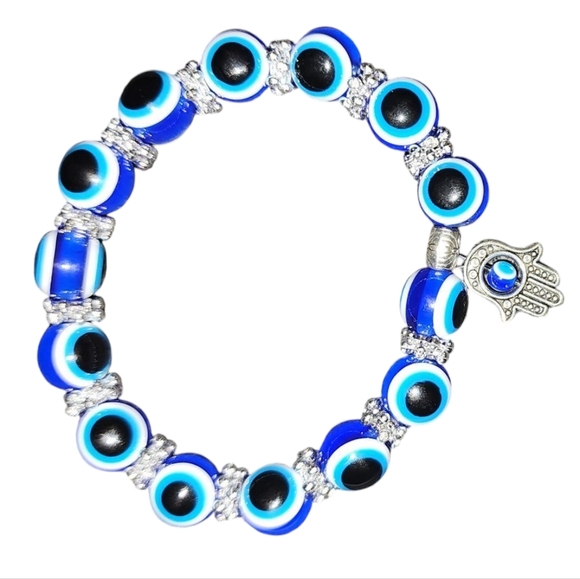 Blue Evil Eye Bracelet with Silver Charm - Picture 4 of 4